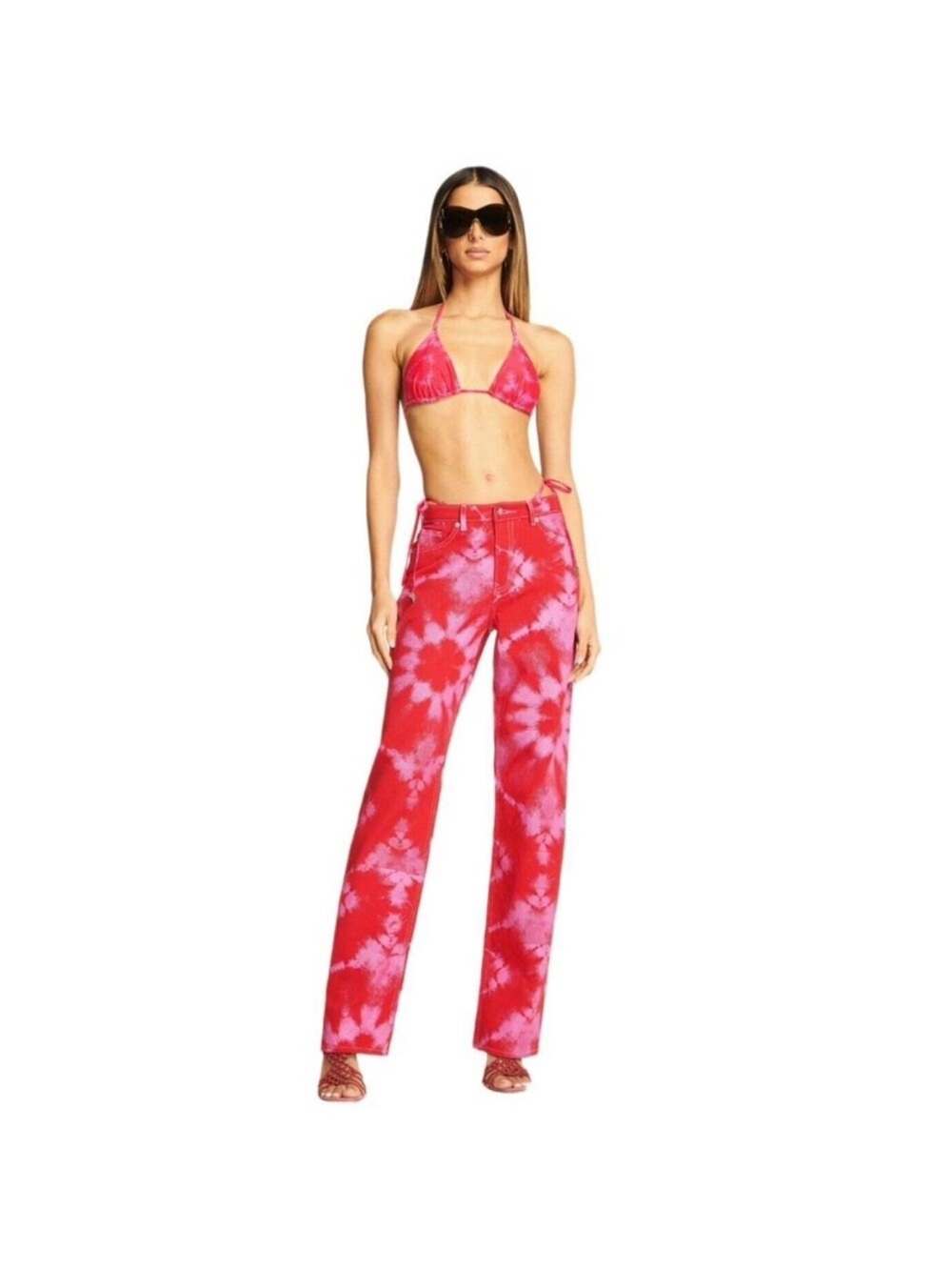 I.AM.GIA Red & Pink Tie-Dye Wide Leg Pants